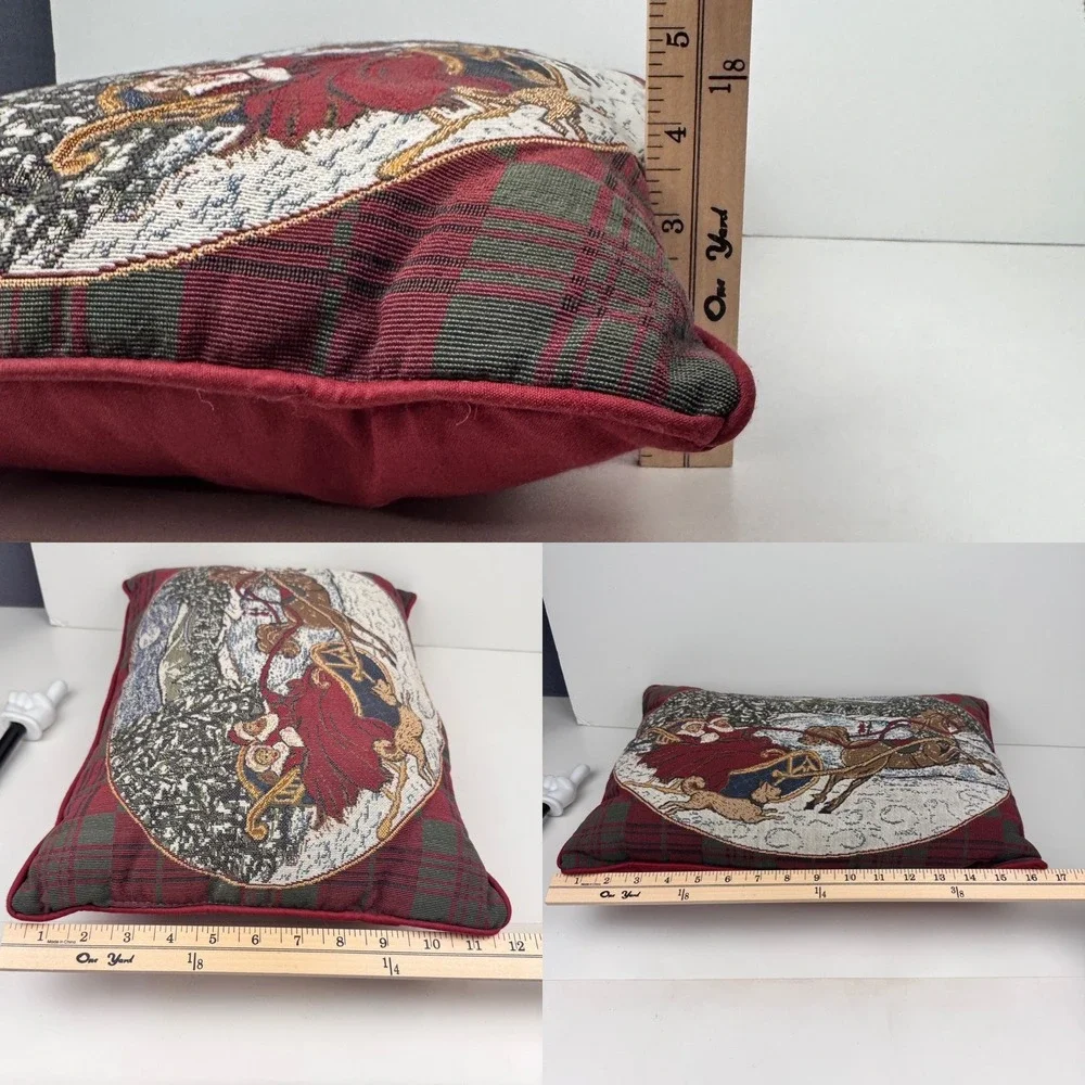 Vtg Rectangle 17x12.5inch‎ Winter Christmas Sleigh Ride Tapestry Throw Pillow